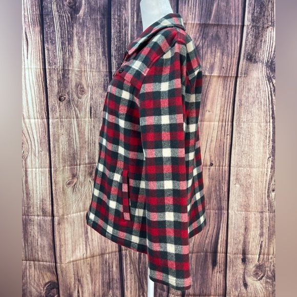 Woolrich red multi plaid wool blend zipper shirt jacket shacket women’s size M - Picture 3 of 17
